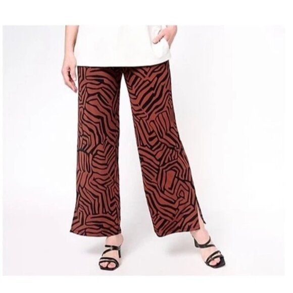 Susan Graver Regular Printed Liquid Knit Pants with Slits Mocha XXS A607351 - Picture 1 of 2
